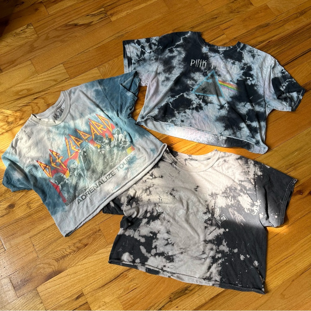 Vintage Rock Band Crop T Shirt Bundle - AC/DC, Pink Floyd, Def Leopard Size M